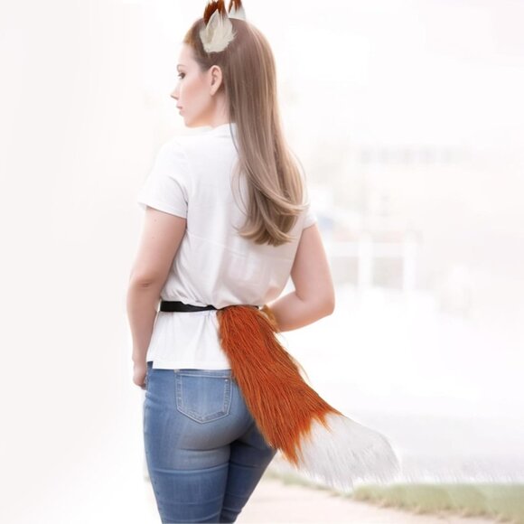 🆕 Women Brown Faux Fur Wolf Fox Tail Clip Ears Kit Halloween Animal Costume Set - Picture 6 of 7